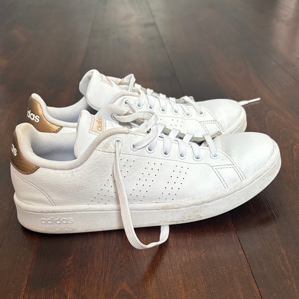 Adidas Classic White and Gold Sneakers